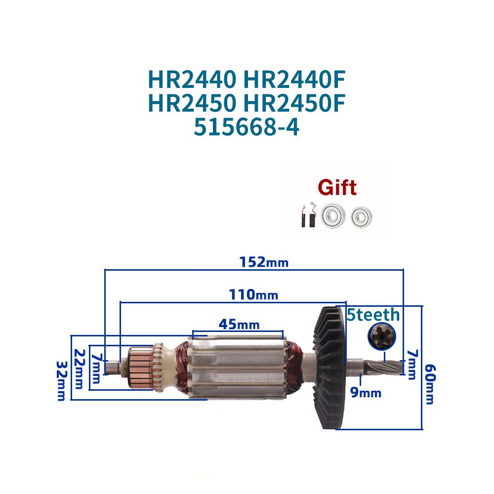 Makita Drill Hp1640 - 220-240V Armatür Makita HR2440 HR2440F HR2450